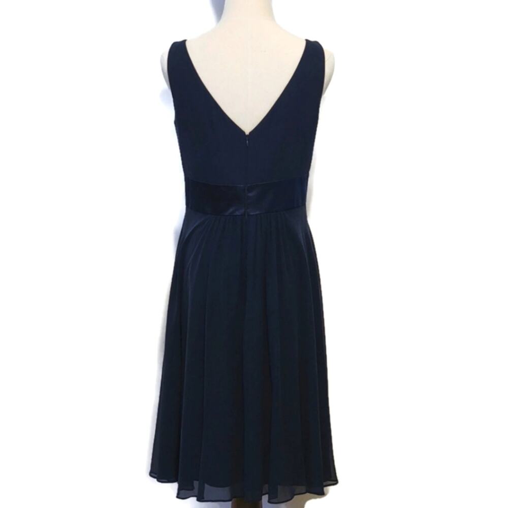 Ann Taylor Dark Blue Silk Sleeveless Midi Dress V-Neck V-Back A-Line Classic 6 - Picture 7 of 13
